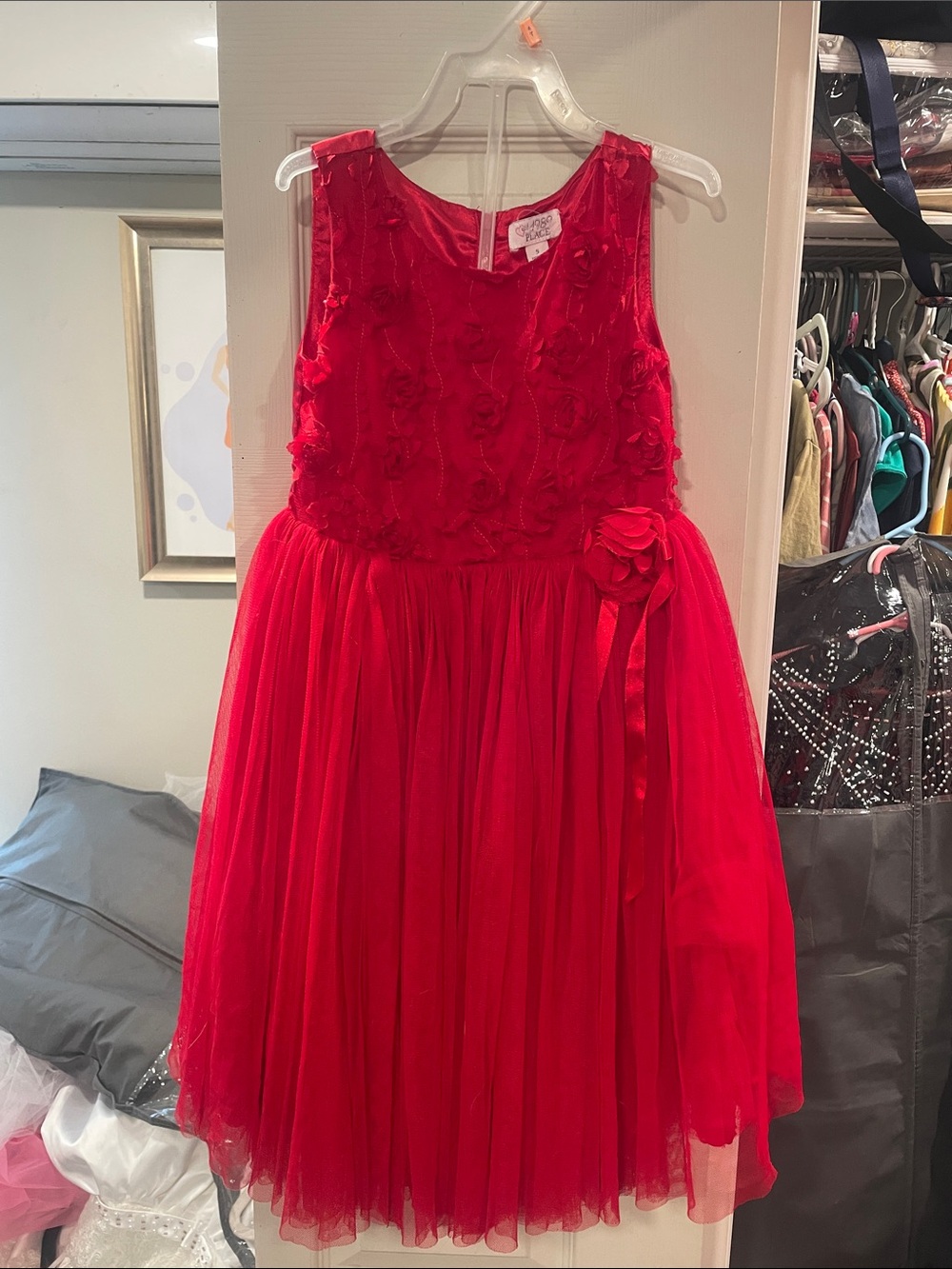 The Children's Place Red Floral Applique Tulle Party Dress